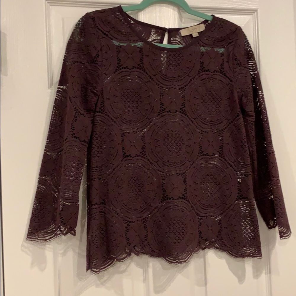 XS lace deep plum loft blouse